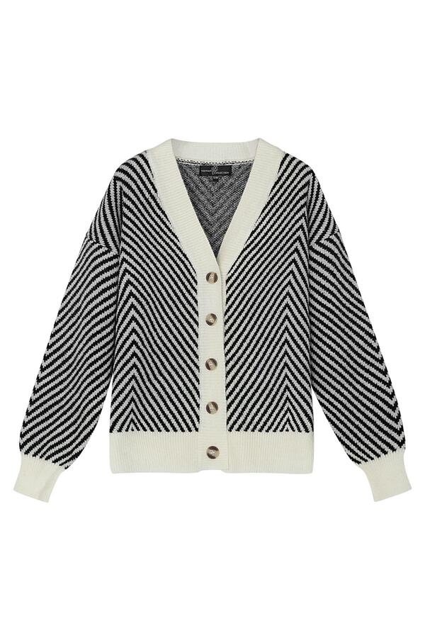Knitted cardigan black & white striped